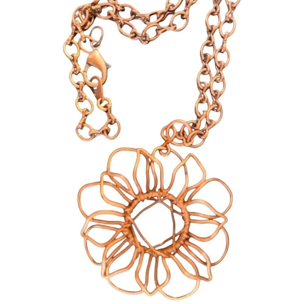 Daisy Necklace Twisted Copper Wire  Boho Chic Granny Core Handmade Artisan